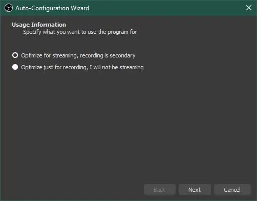 OBS Studio Auto-Configuration Wizard Step 1