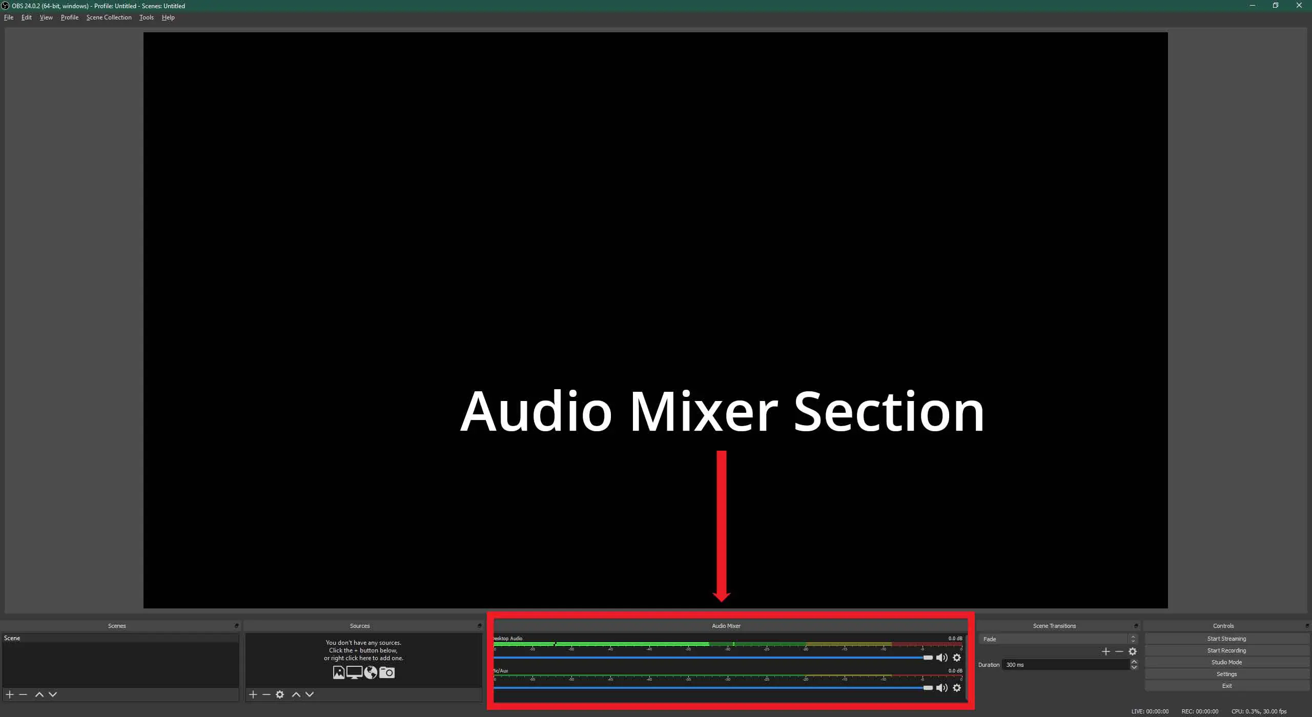 OBS Audio Mixer Section