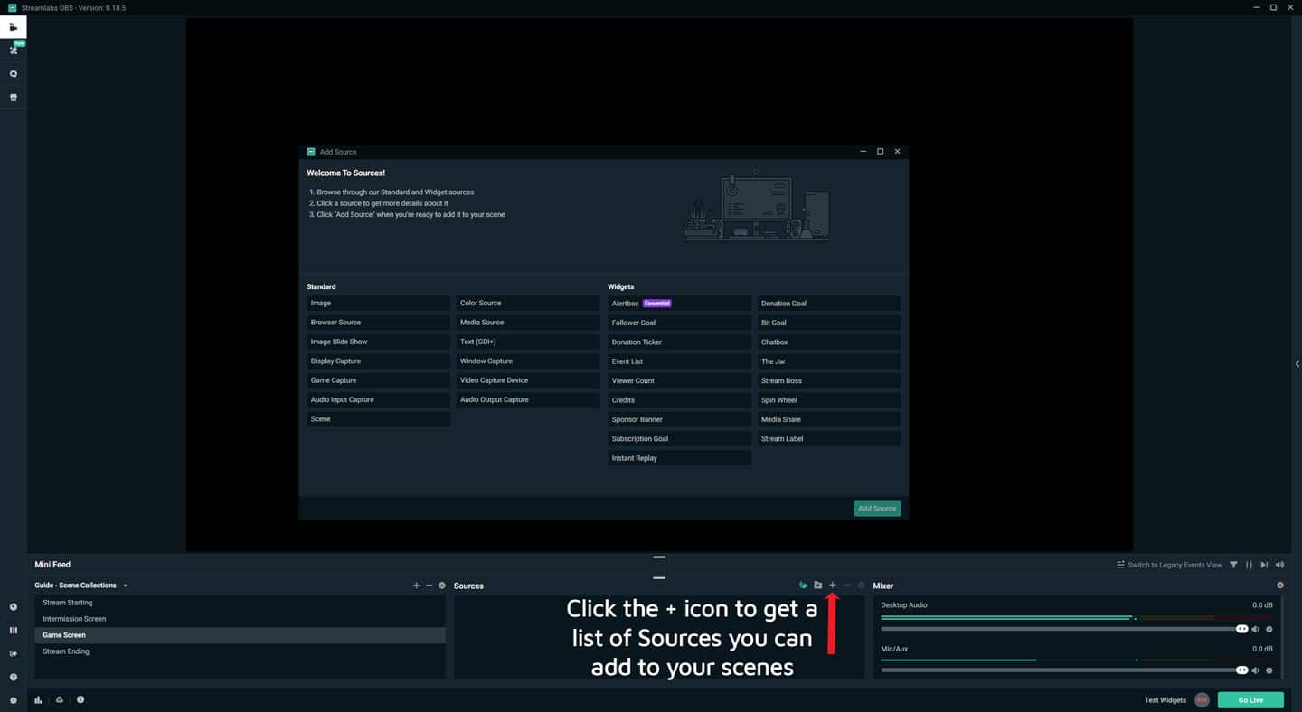 Streamlabs OBS adding sources