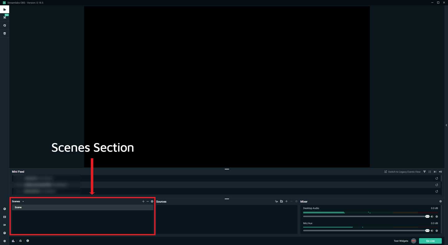 Streamlabs OBS Scenes Section