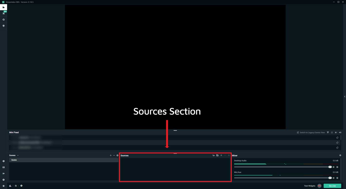 Streamlabs OBS Sources Section