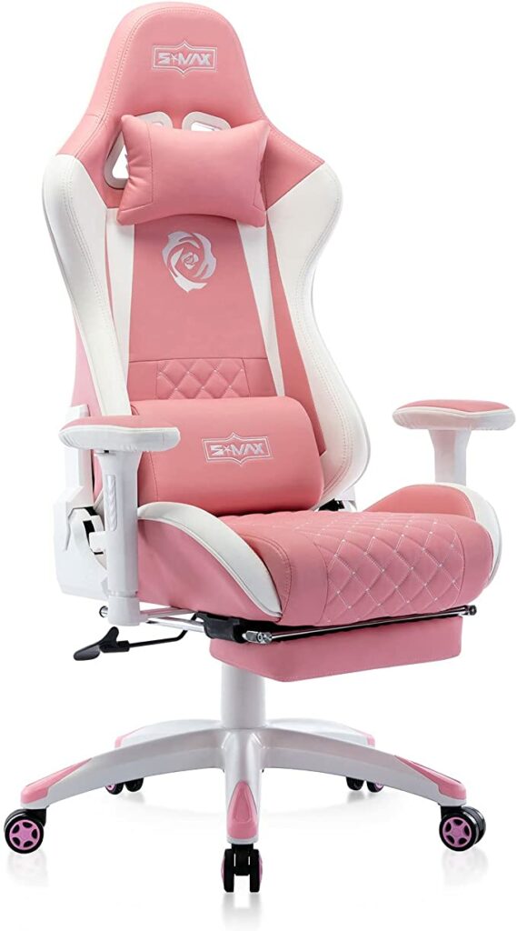 S*MAX Pink Gaming Chair with Footrest