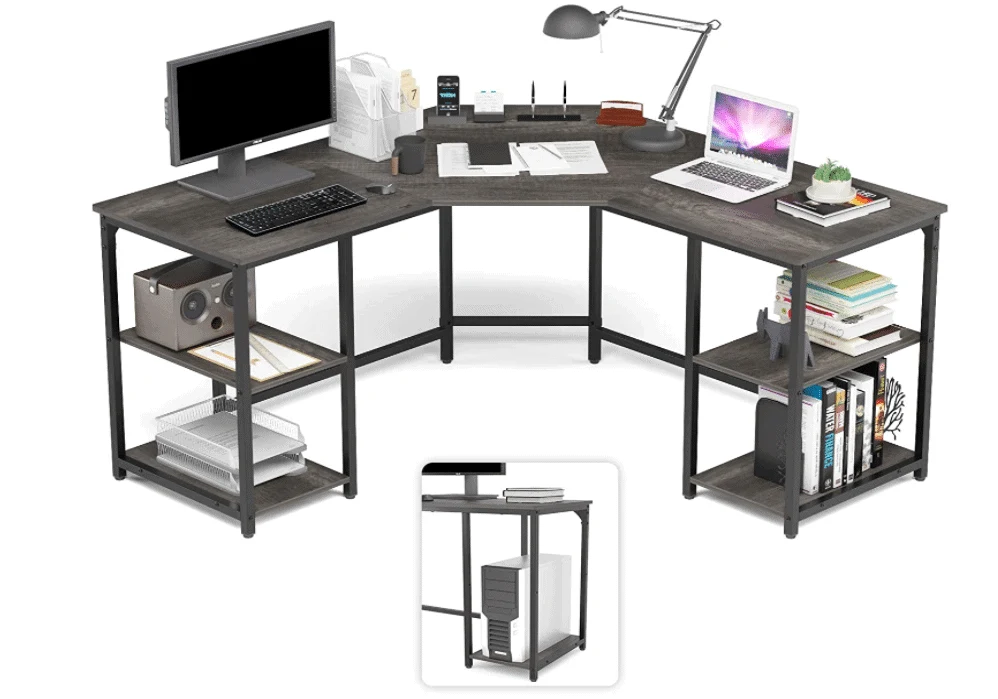 Elephance Large L-Shaped Computer Desk with Shelves