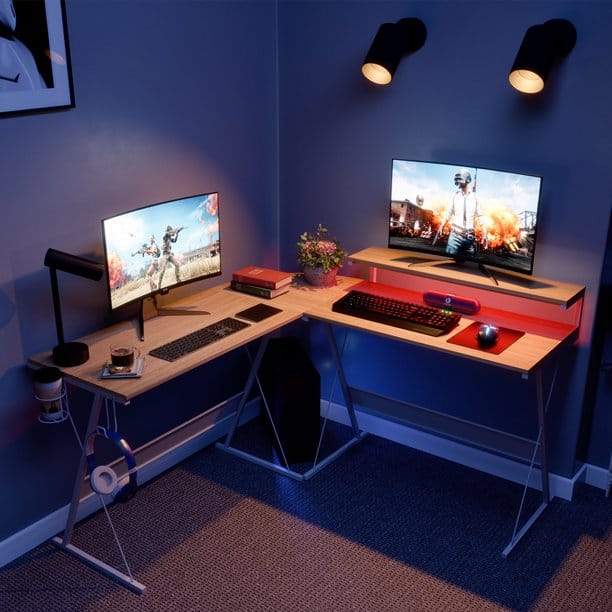 Bestier 55 L-Shaped LED Gaming Computer Desk	| Walmart