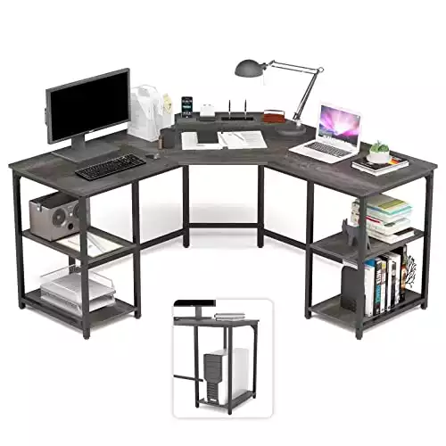 Elephance Large L-Shaped Computer Desk with Shelves | Amazon