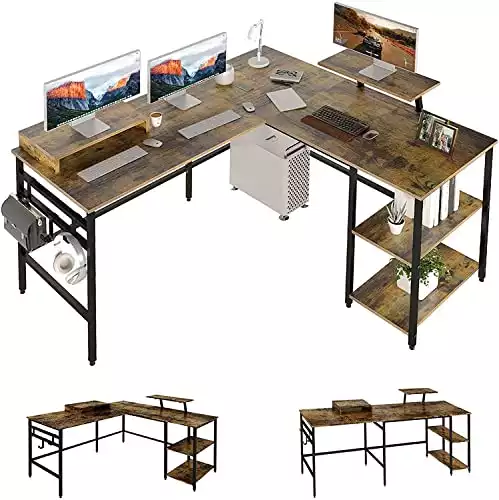 L Shaped Desk with Storage Shelve | Amazon