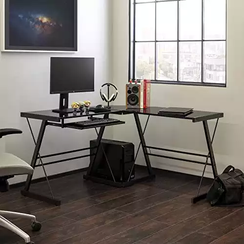 Walker Edison Ellis Modern Glass Top L Shaped Corner Gaming Desk | Amazon